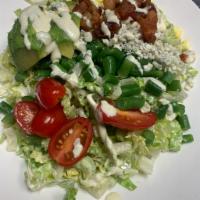 MB Cobb Salad · Romaine, avocado, tomatoes, egg, blue cheese, green beans, applewood smoked bacon, ranch dre...