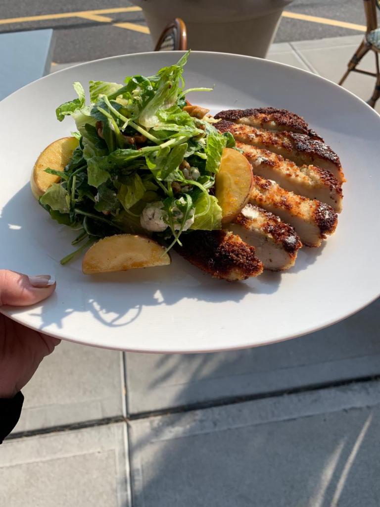Panko Crusted Chicken Cutlet Salad · Arugula, romaine, goat cheese, candied walnuts, rottkamp farm's caramelized apples, sherry vinaigrette. 