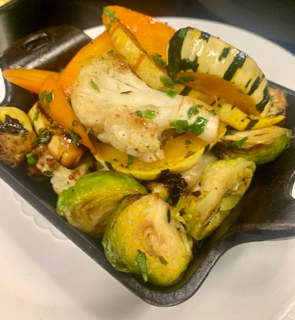 Jardiniere · Brussels sprouts, cauliflower, Delicata Squash, baby carrots
