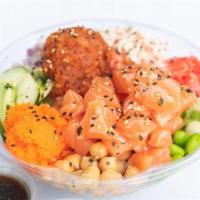 So Cal · Salmon, Spicy tuna, green and red onion, edamame, cucumber, chickpeas, crab salad, masago, p...