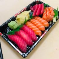 Salmon Tuna Sushi sashimi COMBO · 3pc salmon sushi
3pc tuna sushi
3pc salmon sashimi
3pc tuna sashimi 