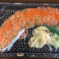 S15. Pike's Roll · Tuna, salmon and avocado topped with spicy tuna and tobiko.