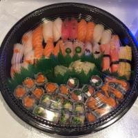 B3. Medium Tray Sushi Platter · 35 pieces. One California roll, one eel roll and one spicy salmon.