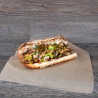 Bell Pepper Mushroom Cheese Steak · Swiss cheese, grilled onions, mushrooms, bell peppers and pizza sauce. Add toppings for an a...