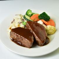 Meat Loaf Entree · Sauteed mixed vegetables, mashed potatoes and gravy.