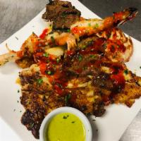 PERUVIAN PARRILLADA GREAT FOR SHARING(2)SERVED with (2) SIDES · Great for sharing (2). 1/2 grilled chicken, beef anticucho, shrimp anticucho, SERVED WITH 2 ...