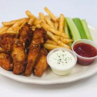 7 Wings + Fries · 7 Chicken Wings served with an order of our delicious fries, celery and dressing choice. 