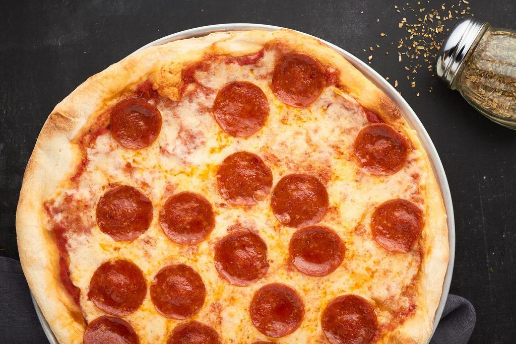 Neopolitan Pizza · Round, hand tossed pizza, fresh dough, tomato-basil sauce, Italian spices, 100% mozzarella cheese.
