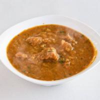 Lamb Curry · Cubes of lamb cooked with onions,
tomatoes, fresh ginger, garlic and spices.