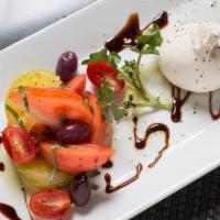 Burrata Cheese and Tomatoes  · Tomatoes, basil, extra virgin olive oil, balsamic glaze and fresh mozzarella filled with cre...