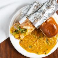 Tri Pav Bhaji Pod · Pav bread and bhaji (Indian veggie medley) and two rolls with choice of filling for each.