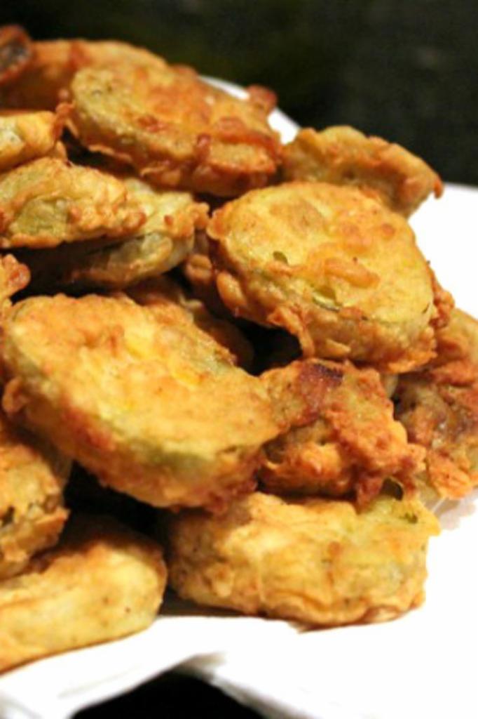 Fried pickles  · Cooked in oil.