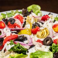 Specialty House Salad · Mixed greens, roasted peppers, olives, artichokes, tomatoes, red onions, mozzarella cheese a...