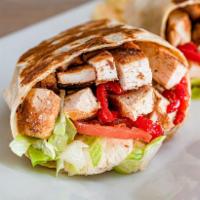 Italian Grilled Chicken Wrap · Roasted peppers, fresh mozzarella, lettuce, tomatoes and vinaigrette.