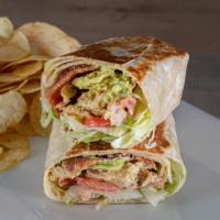California Chicken Wrap · Grilled chicken, bacon, ranch, avocado, lettuce and tomatoes.
