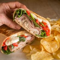 Parsippany's Best Wrap · Ham, turkey, spinach, fresh mozzarella, roasted peppers and balsamic vinaigrette.