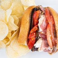 Godfather III Sandwich · Prosciutto, grilled eggplant and portobello mushrooms, tomatoes, roasted peppers and fresh m...