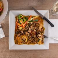 Chicken Arrabbiata · Mushrooms, hot Italian and cherry peppers, garlic, white wine and a touch of balsamic vinega...