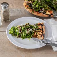 Arugula Salad Pizza · Mozzarella cheese, arugula topped with shaved Parmesan and glazed balsamic vinegar, olive oi...