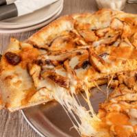 Grilled Chicken Vodka Pizza · Grilled chicken in a creamy vodka sauce with fresh basil, melted mozzarella and Pecorino Rom...