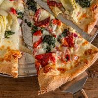 Vegetarian Special Pizza · Mozzarella cheese, artichokes, spinach, red onions, garlic, roasted peppers and sun-dried to...