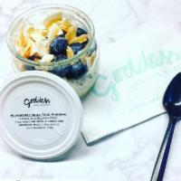 Blueberry Chia Rice Pudding Jar · Made with almond and coconut milk, chia seeds, and basmati rice.  Topped with fresh blueberr...