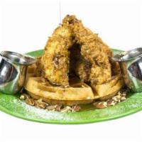 Chicken and Waffles · Served with warm maple syrup.