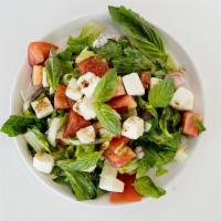 Fresh Mozzarella Salad · Tomatoes, mozzarella, basil and red onions topped with BOG house dressing.