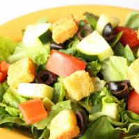 Dinner Salad · Lettuce, tomatoes, cucumber, black olives and crotons with your choice of dressing
