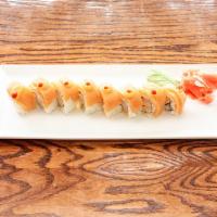  King lobster · Tempura Shrimp , avocado topped with salmon &  a touch of spicy mayo and spicy sauce