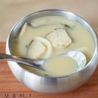 Power Miso Soup · Miso and veggies soup, wakame, shiitake mushroom, tofu and udon noodles.