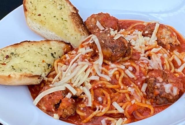 Spaghetti with Meatballs  · House marinara, tender delicious meatballs, grated Parmesan and garlic bread.