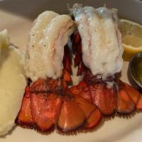Maine Lobster Tails · 2 cold water lobster tails with whipped potatoes and drawn butter.