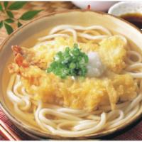 Tempura Udon Noodle Soup · Shrimp and vegetable tempura on side, noodles in a seasoned broth.