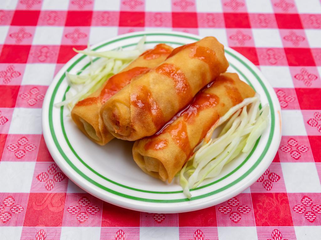 Crispy Spring Rolls · Organic cabbage, carrots and peppers wrapped with crispy wonton wrapper. Dip in Sweet and Sour sauce for added flavor