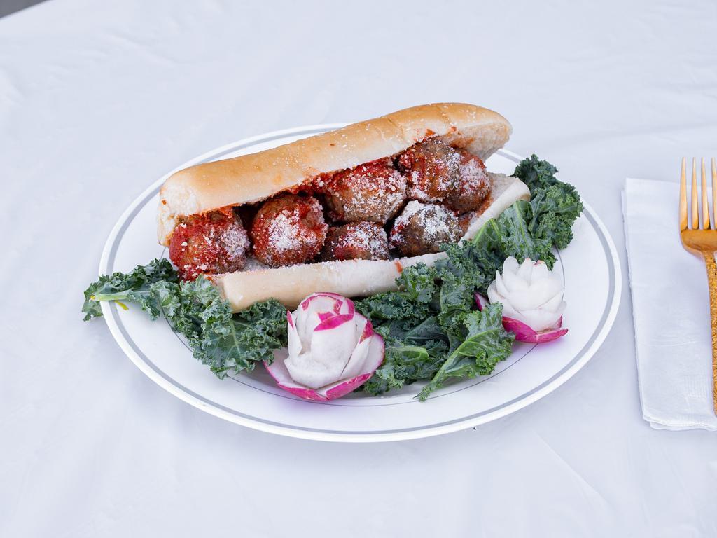 42. Italian Seasoned Meatball Sub Special · Zesty juicy mild Italian seasoned meatball sub with marinara sauce and Parmesan cheese.