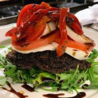 Portobello Napoleon · Oven Roasted Sweet Red Peppers, Fresh Mozzarella, Portobello Mushrooms Topped w/Melted Swiss...