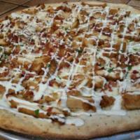 Bacon Ranch Pizza · Crispy Pie topped with Bacon, Mozzarella, Ranch & Italian Herbs
