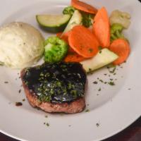 FILET MIGNON · 7oz Filet grilled to order, Cabernet demi-glace and seasonal vegetables. Choice of garlic ma...