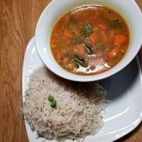Sambar Rice · Gluten-free, vegan. Lentil vegetable soup with basmati rice.
