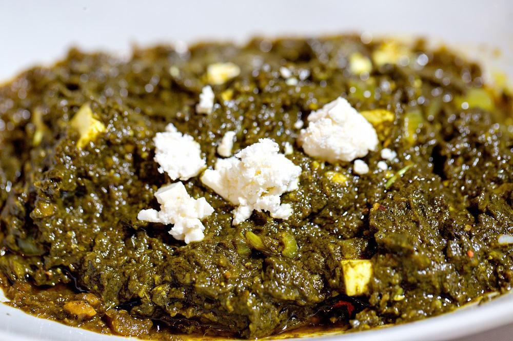 Saag Paneer · Gluten-free. Creamed spinach, cottage cheese cubes and spices.
