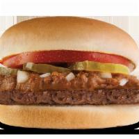 Hamburger · 100% all-beef patty served on a fresh bun with Original Tommy's famous chili, hand sliced be...