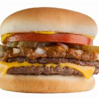Double Cheeseburger · 2 pieces of 100% all-beef patties served on a fresh bun with Original Tommy's famous chili, ...