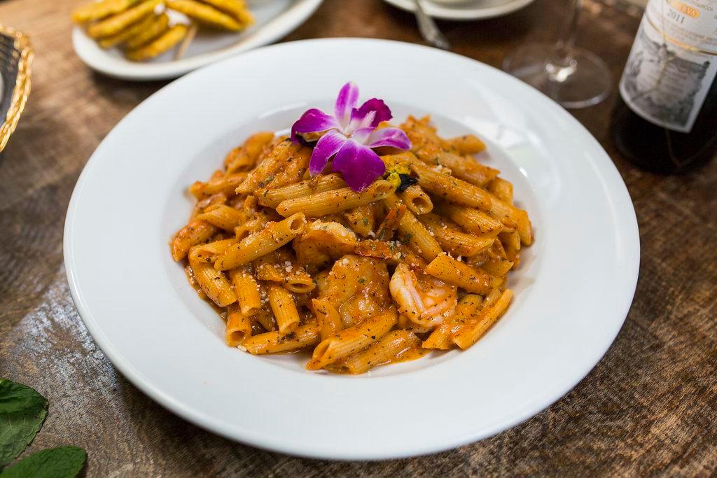 Penne a la Vodka · Penne in a creamy vodka sauce. Contains bacon. Add chicken or shrimp for additional charge.