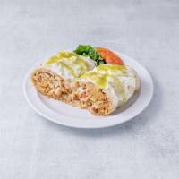 Burritos · Stuffed with lettuce, tomato, beans, rice, guacamole, cilantro, sour cream, cheese and your ...