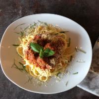 Spaghetti With Meatballs · (home-made carbonara / marinara sauce, meatballs, mozzarella)