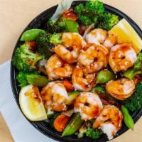 Shrimp Rice Bowl · Shrimp, wok-stirred veggies and Samurai Sam's signature teriyaki or spicy teriyaki sauce ser...
