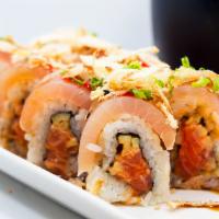 Albacore Roll · Albacore, spicy salmon and cucumber inside with albacore, ponzu sauce, spicy sauce and fried...