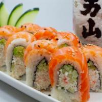 Chameleon Roll · Crab, cucumber, avocado, with choice of albacore, tuna or salmon on top.