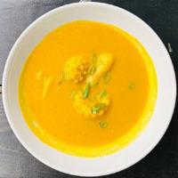 Corn & Pumpkin Soup · Coconut Milk, Carrots, Celery